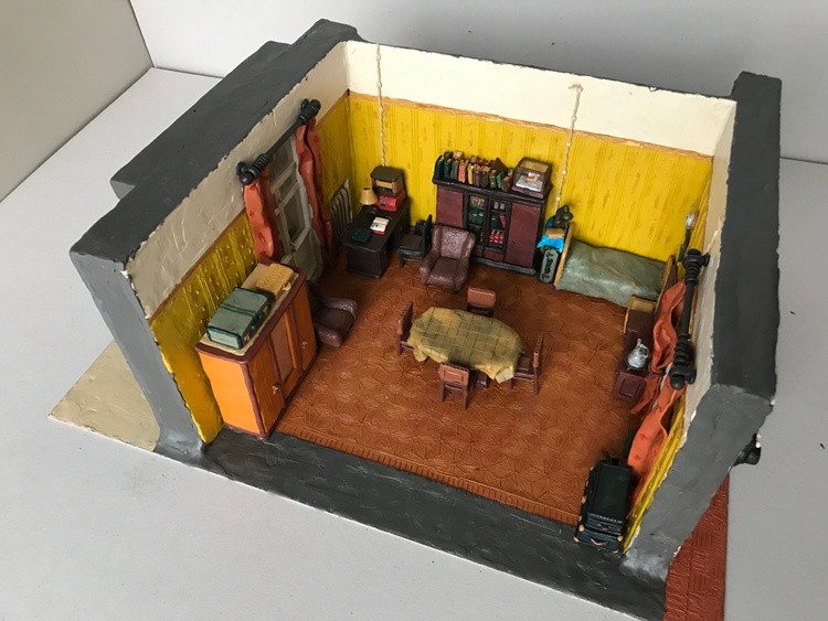 Room with balcony, plasticine, cardboard, 50x35x18 cm
