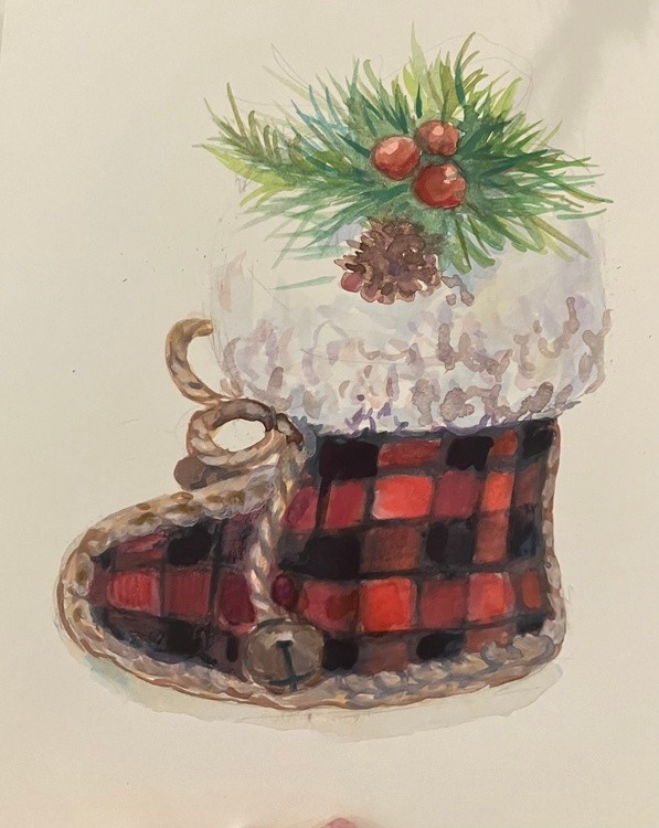 Christmas bootie in red and black plaid