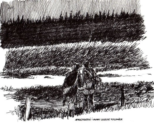 Flyfishing in moonlit night