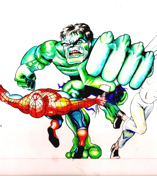 an imaginary fight between hulk and spiderman