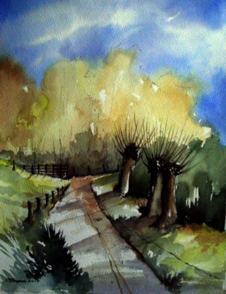 Willow trees in landscape