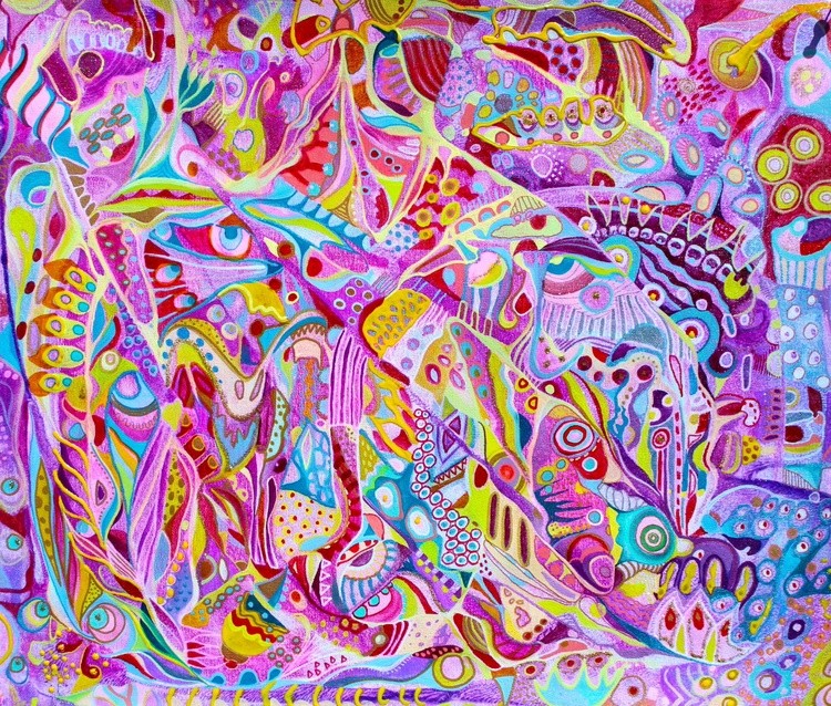 673. Colorful Abstract Mixed Media Art. Vibrant Dreamscape on Canvas  50*43cm, unstretched cotton 