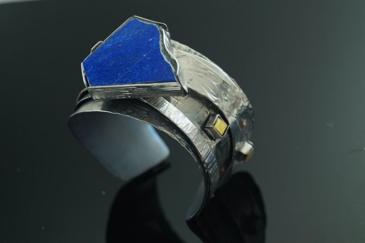 Anodized Titanium Cuff Bracelet, Blue Lapis Lazur Bracelet,