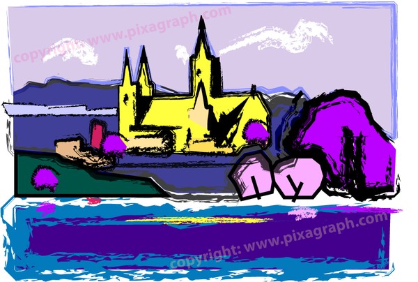 truro cathedral from malpas - purple (E01/06-p)