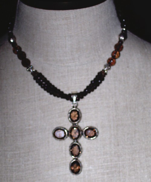 Sterling Silver Smoky Quartz Cross Necklace