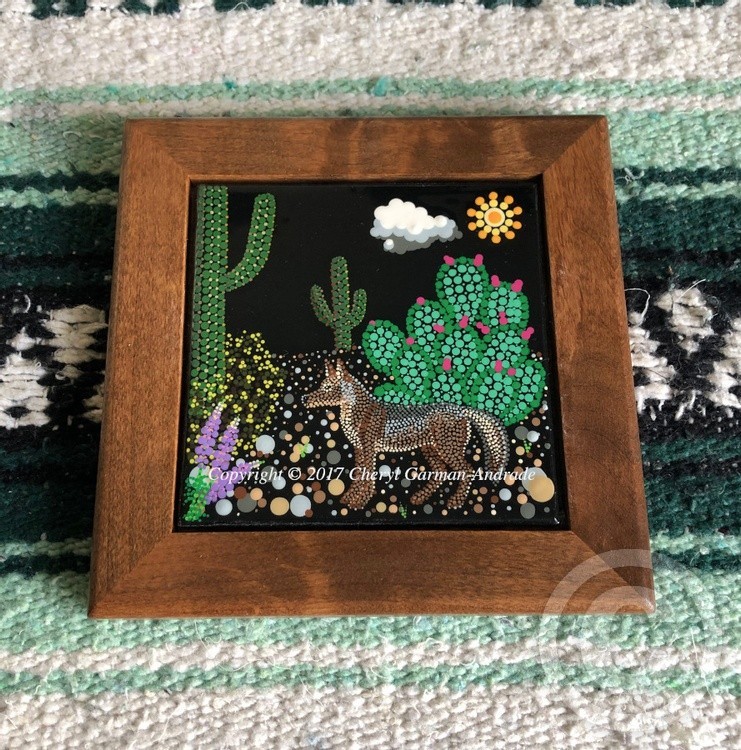 Desert Coyote Dot Art Ceramic Tile