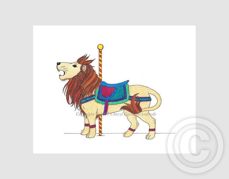 Carousel Lion Whimsical Illustration