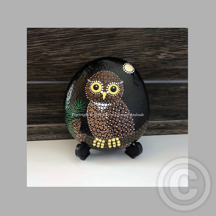 Hoot Owl Dot Art River Stone