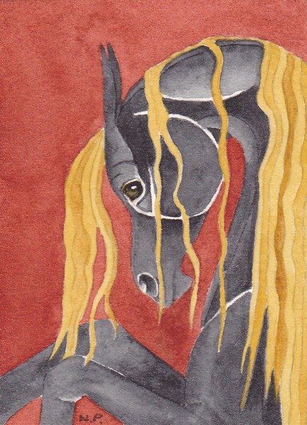 Rearing Black Horse On Red