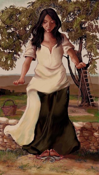 Sicilian girl crushing a snake