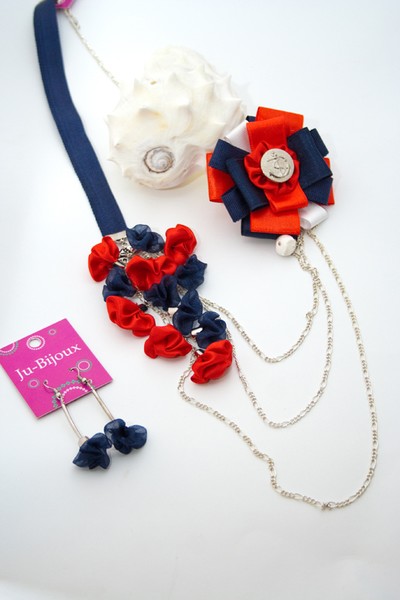 Navy Red Love Necklace and Earrings