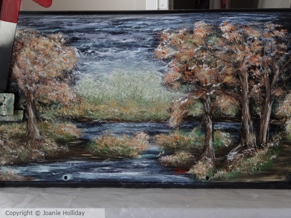 REPAINTED MAILBOX FLAG SIDE. OIL