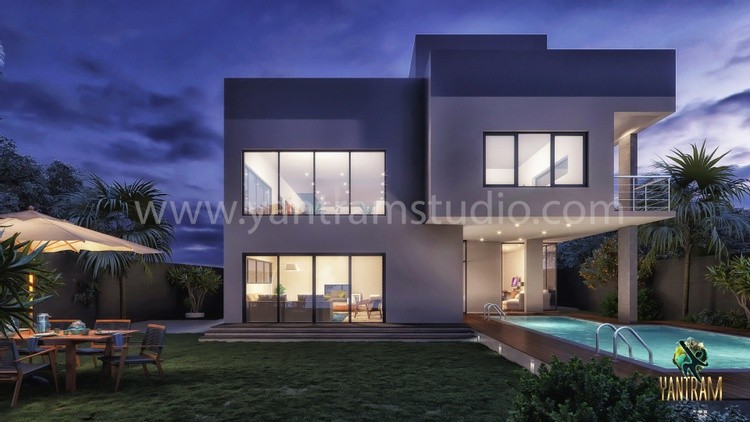 3d walkthrough of farmhouse exterior pool Area 0150
