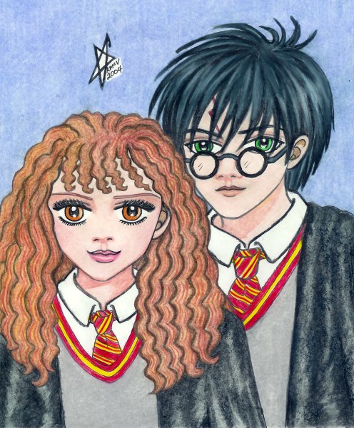 Shoujo style Harry and Hermione