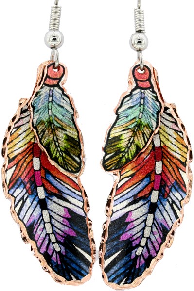 Colorful Feather Art Copper Earrings