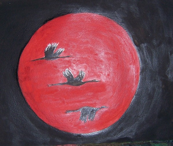 3 Geese and a red sun