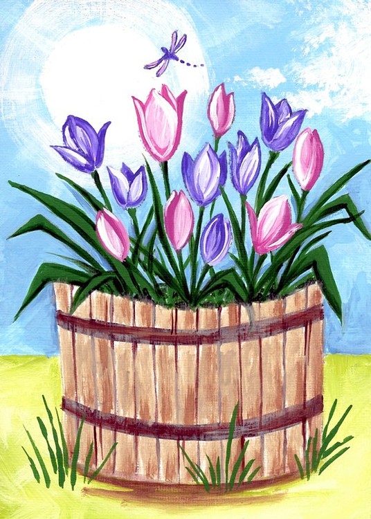 Whiskey Barrel Tulips