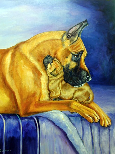 Belonging, Great Dane and puppy