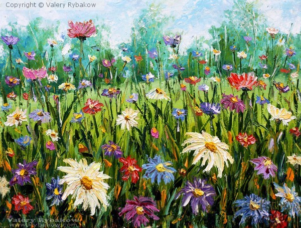 Flowers oil painting Wildflowers Palette knife art