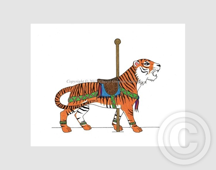 Carousel Tiger Whimsical Illustration