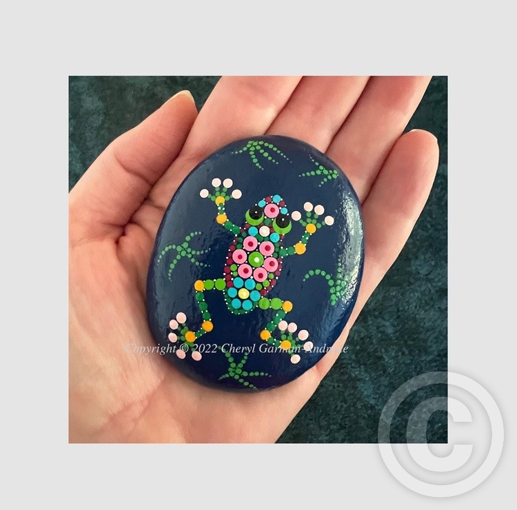 Blue Frog Dot Art River Stone 