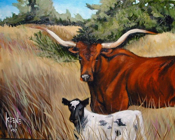 LONG HORN AND CALF