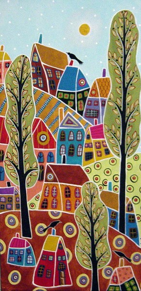 Houses Trees Folk Art Abstract by Karla Gerard