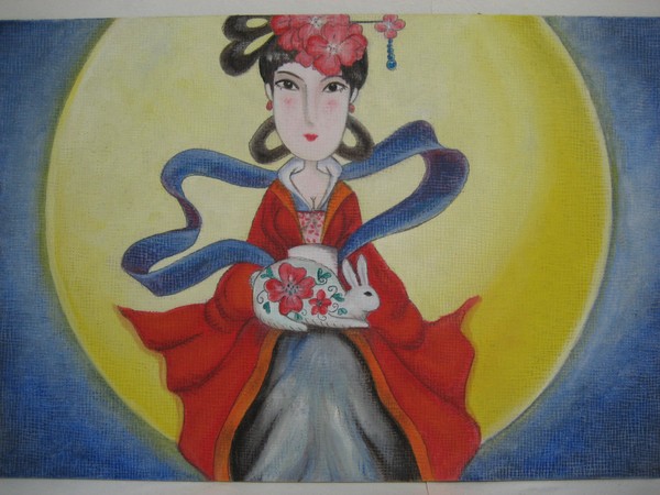 China Wawa with white rabbit on the moon