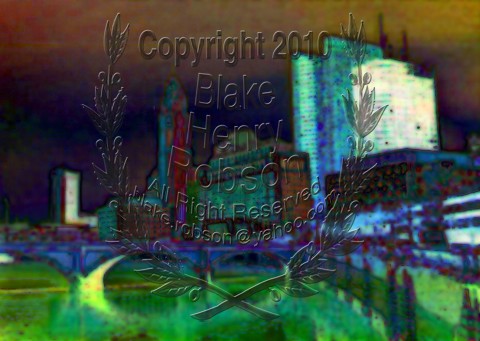 Waterfront cityscape digital edit