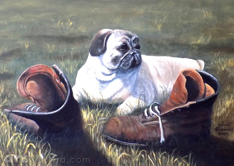 Pug and Boots  - Sold