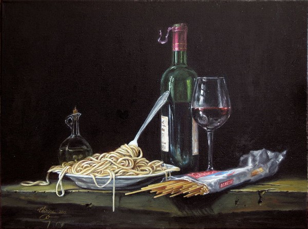 Wine and spaghetti