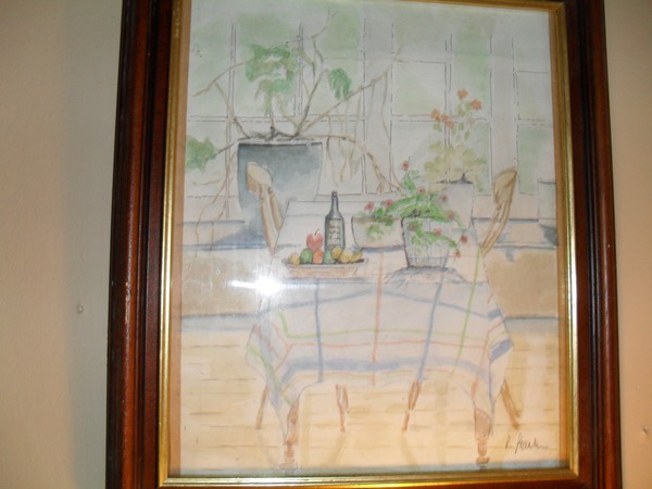 Framed water colour painting of a french kitchen