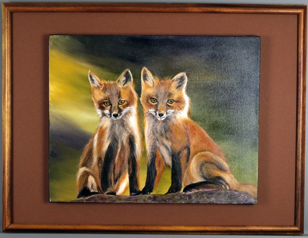 Red Fox Pups matted and framed to 22.5 x 29.5