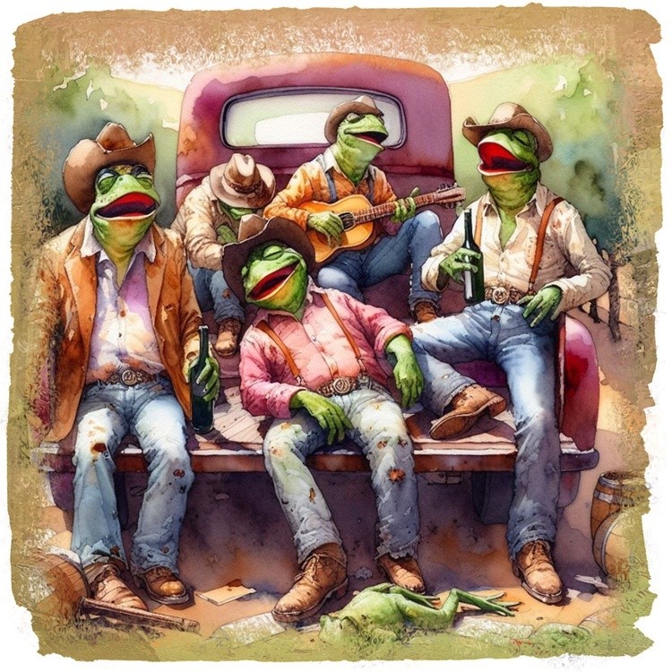 Happy frogs playing music
