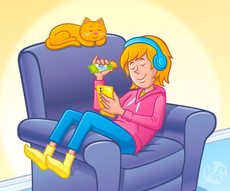 Teen Girl Lounging Listening To Music 