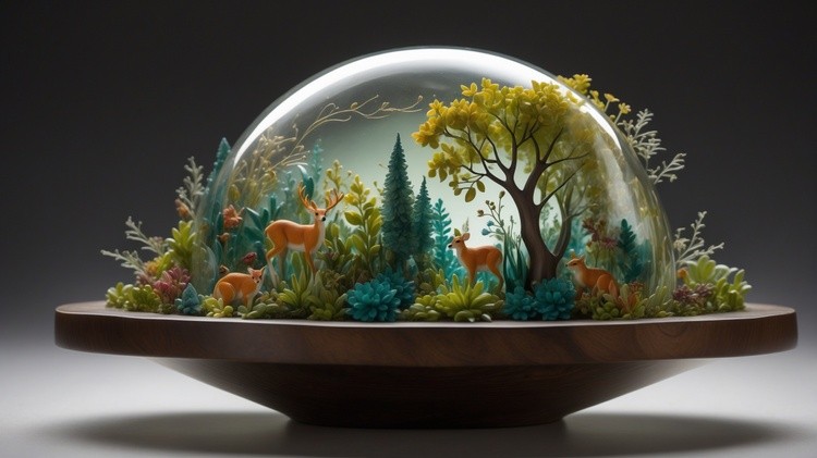 Enchanting Forest Diorama Crystal Sculpture