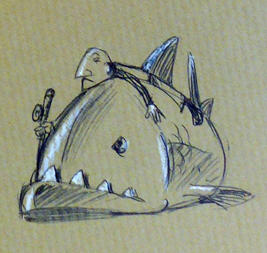 Man rides giant fish