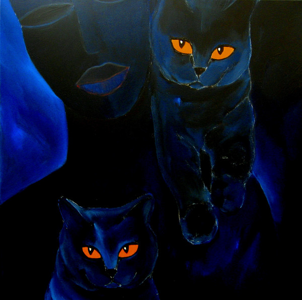 black woman, blue cats