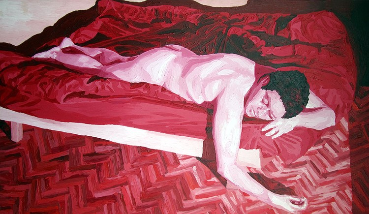 man on bed  painting gay art homosexual paintings queer lgbt artist raphael perez