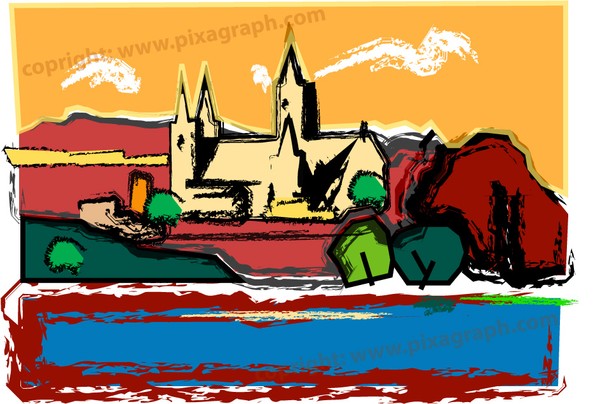 truro cathedral from malpas - orange (E01/06-o)