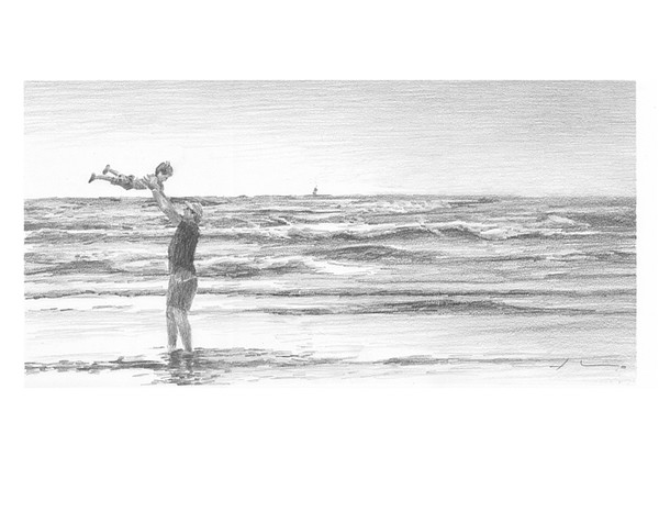 dad son ocean drawing