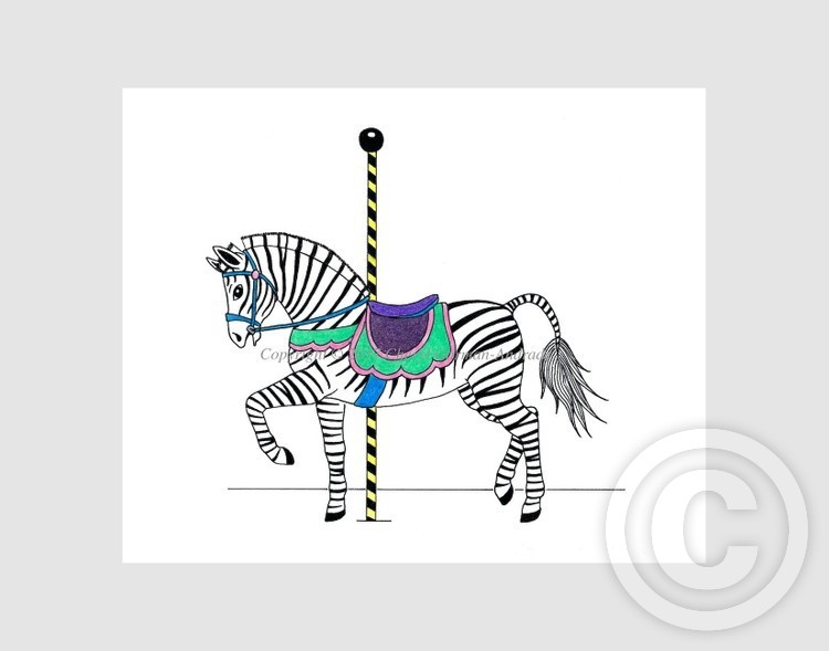 Carousel Zebra Whimsical Illustration