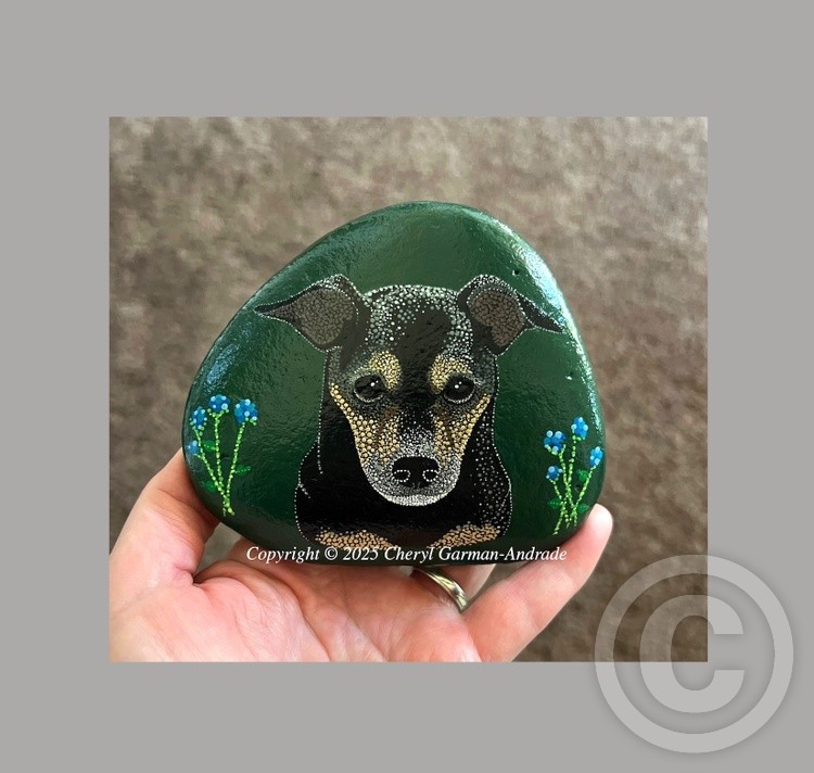 Stuart Chihuahua Mix Dog Dot Art River Stone 