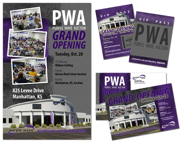 PWA Grand Opening flier, postcard and VIP pass