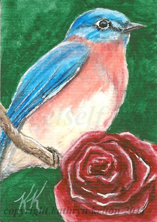 Bluebird and Rose ACEO