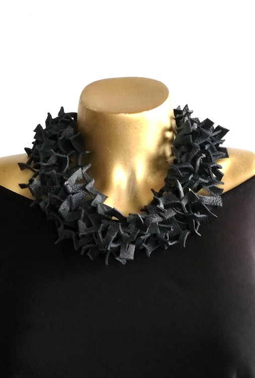 recycled, black leather necklace