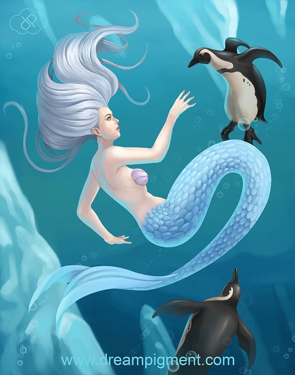 Arctic Mermaid And Penguins