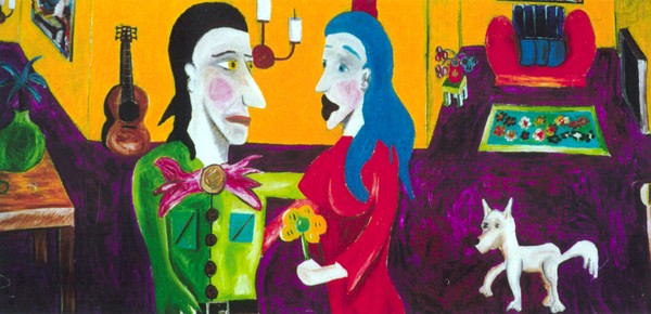 living room holding yellow flower