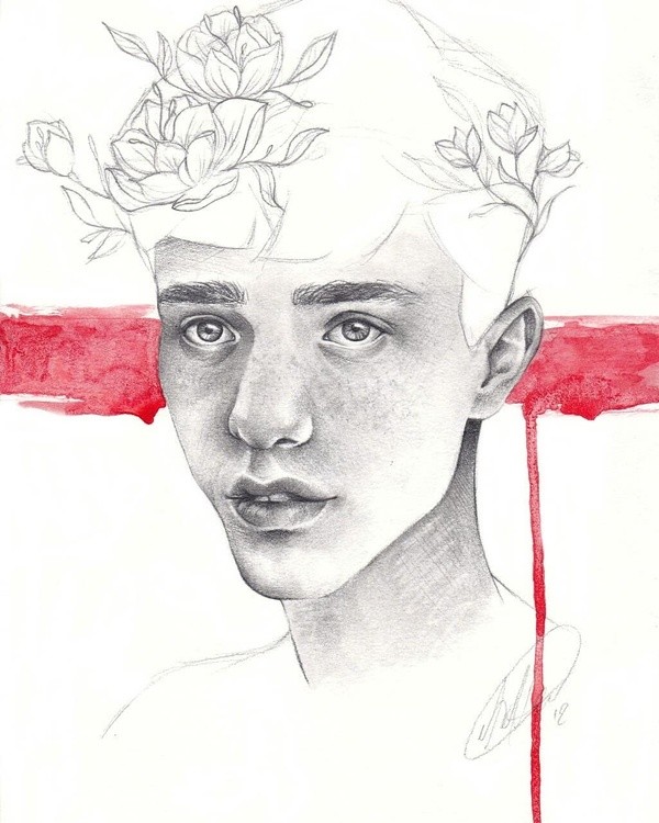 Pretty flower crown boy  drawingportraitredwatercolourpaintingpaintingartartworkartistflowersgraphit
