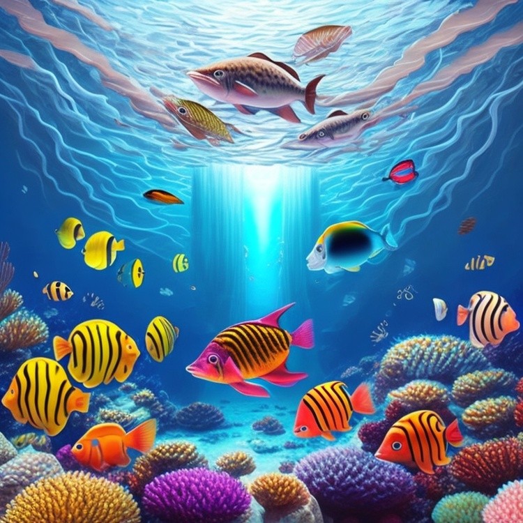 An ethereal ocean floor with a realistic giant 0